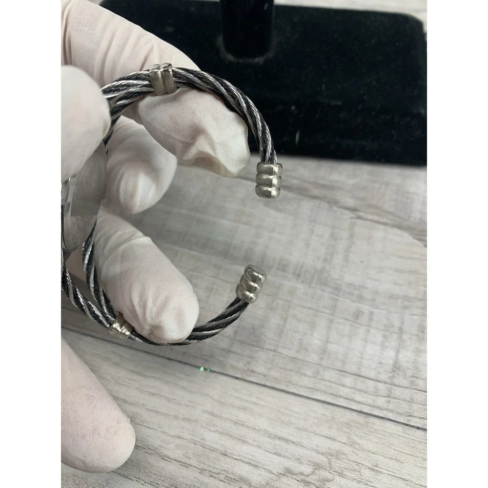 Dandy Watch Women's Silver Toned Black Cable Braided Bangle Analog Needs Battery